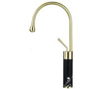 Brushed Gold & Black Bathroom Sink Faucet Full Copper Hot & Cold Water Taps with Natural Marble Basin Brass Single Hole Above Counter Washbasin