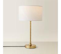 ValueLights Maeve White Drum Lamp Shade Brushed Gold Bobbin Table Lamp