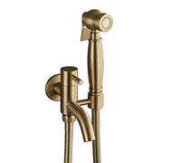 Brushed Gold Brass Bidet Toilet Sprayer Set - Hot & Cold Water Hand Shower Wall-Mounted Hygienic Bidet Tap for Bathroom Luxury Bidet Attachment
