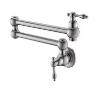 Brushed Gold Brass Wall-Mounted Pot Filler Faucet, Kitchen Tap with Dual Handles, Expandable Mixing Valve for Modern Kitchen Design