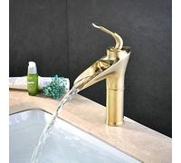 Brushed Gold Brass Waterfall Bathroom Sink Mixer Tap - Single Lever, Single Hole Faucet for Modern Bathroom Design, Stylish and Durable Plumbing Fixture