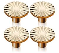 Brushed Gold Cabinet Knobs, 4 Pack Door Kitchen Hardware Cupboard Knobs, Brass Kitchen Solid Round Dresser Drawer Gold Drawer Handles Simple Cabinet Hardware for Drawers Cupboard Wardrobe