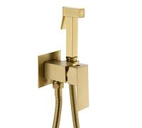 Brushed Gold Concealed Shower Mixer Hot and Cold Bidet Sprayer Set and Hose | Wall Mount Modern Square Toilet Bathroom Shower Mixing Kit Set with Muslim Shataff Bidet Spray Head 1.2 Meter Hose