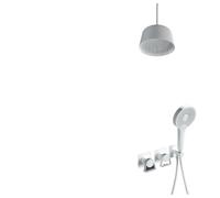 Brushed Gold Concealed wall-Mounted Shower Head Set All-Copper pre-Embedded Cold and hot Water Bathroom(White)