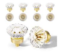 Brushed Gold Crystal Cabinet Knobs Cabinets Knob, 8 Pack Flower Vintage Glass Clear Crystal Small Pull For Closet Dresser Drawers Cupboard Wardrobe, Solid Alloy Retro Pulls Old Fashioned Drawer Handle