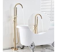 Brushed Gold Floor Mounted Tub Sink FaucetSingle Handle Bathroom Bath Shower Set Free Standing Bathtub Mixer Tap with Hand Shower for Elegant Bathroom Upgrade LWX