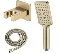 Brushed Gold Handheld Shower Head,3 Function Water Saving Shower Head,ABS Square Shower Head with 1.5M Stainless Steel Shower Hose and Holder,B (Gold)