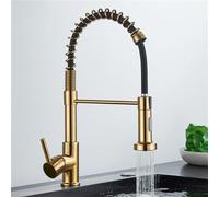 Brushed Gold Kitchen Faucet, 2-Way Pull-Down Sprayer, Single Handle Hot & Cold Mixer Tap, YNIYUJKL Modern Sink Faucet for Stylish Home Decor