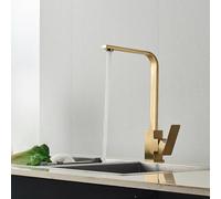 Brushed Gold Kitchen Faucet - Square Hot & Cold Sink Tap 360° Rotating Mixer Deck Mounted Water Crane for Modern Kitchens