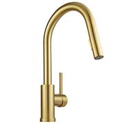 Brushed Gold Kitchen Faucet with Pull Down Sprayer, Lava Odoro Brass Kitchen Sink Facuet Single Handle with Deck Plate, Fit for 1 Hole and 3 Hole Installation, 16 3/4 Inch, KF1120