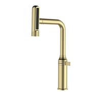 Brushed Gold Kitchen Faucet with PullDown Sprayer 6 Function Stainless Steel Single Handle Mixer Tap for Sink Modern RV Camper Design