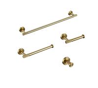 Brushed Gold Knurled Brass Bathroom Accessory Set - Towel Bar Ring Robe Hook Paper Holder Towel Ring Toilet Brush for Elegant Home Decor