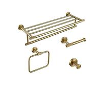 Brushed Gold Knurled Brass Bathroom Hardware Accessories Set - Towel Bar Ring Robe Hook Paper Holder Towel Ring Toilet Brush Kit