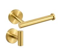 Brushed Gold Loo Roll Holder and T-Shaped Hook Set Stainless Steel Wall Mounted Paper Rack Bathroom Accessory Kit