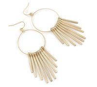 Brushed Gold Metal Slim Hoop Earrings With Multi Bar Charms - 85mm L