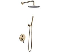 Brushed Gold Mixer for Bath Wall Mount Concealed System with Stainless Steel Top + Handheld Luxury Shower Set,10 inch