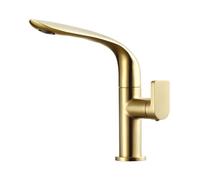 Brushed Gold Modern Bathroom Sink Faucet 360° Rotating Single Handle Mixer Low Profile Design Hot & Cold Water Stylish Basin Tap for Contemporary Decor