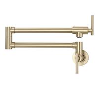 (Brushed Gold) Pot Filler Faucet, Solid Brass Kitchen Faucet Wall Faucet Folding Faucet, with Stretchable Double Joint Swing Arm Kitchen Faucet