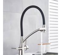 Brushed Gold Pull Down Kitchen Faucet Deck Mount Water Filter Tap Hot & Cold Mixer for Drinking Water Premium Purification System Modern Design Easy Installation (Brushed Nickel a)