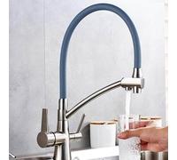 Brushed Gold Pull Down Kitchen Faucet Deck Mount Water Filter Tap Hot & Cold Mixer for Drinking Water Premium Purification System Modern Design Easy Installation (Brushed Nickel C)
