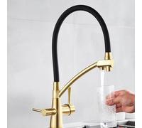 Brushed Gold Pull Down Kitchen Faucet Deck Mount Water Filter Tap with Hot & Cold Mixer Premium Purification System Modern Design Easy Installation for Home & Kitchen