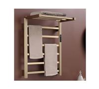 Brushed gold,Right wire,Heated Towel Drying Rack with Top Shelf,Stainless Steel Rack for Bathroom,Wall Mounted Electric Radiator Heated Towel Bar