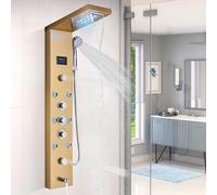 Brushed Gold Shower Panel Tower Wall Mounted Tower System Shower Tower Panel 5 Functions with 8 Massage Jets