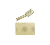Brushed Gold Square Ceiling Mounted ABS Rain Shower Head with Handheld 3 Function Shower Head Bathroom Shower Accessories(Brushed Gold 2 PCS)