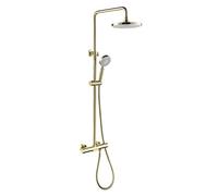 Brushed Gold Thermostatic Shower System, Wall Mounted Brass Mixer Set with 8" Rainfall Shower Head & Handheld, Luxury Bathroom Shower Taps for Ultimate Relaxation