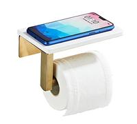 Brushed Gold Toilet Paper Holder with Shelf, 304 Stainless Steel Screw Wall Mounted, Marble Tissue Roll Holder with Storage