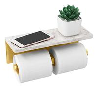 Brushed Gold Toilet Paper Holder with Shelf, New Upgrade Double Toilet Paper Holder with Storage, Marble Roll Toilet Paper Wall Mount for Bathroom Washroom