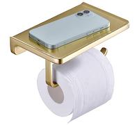 Brushed Gold Toilet Paper Holder with Shelf,Wall Mounted Bathroom Accessories Tissue Roll Dispenser with Detachable Frosted Crystal Acrylic Storage Shelf,Suit for Bathroom