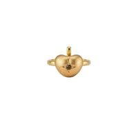 Brushed Gold-Tone Apple Open Statement Ring for Women Chunky Sweet Cubic Zirconia Fruit Adjustable Finger Band Rings Comfort Fit Christmas Jewelry Stackable Daughter Girlfriend Wedding Holiday Party
