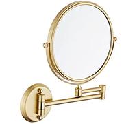 Wall Mounted Makeup Mirror with 5X Magnification, 8 Inch Double Sided Vanity Magnifying Mirror, Cosmetic Mirror Swivel Extendable Shaving Mirror for Bathroom, Brushed Gold