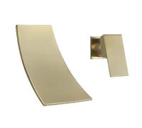 Brushed Gold Wall Mounted Basin Mixer Tap - Waterfall Sink Faucet with Single Lever Handle All Copper Splash Proof Hot & Cold Water Mix for Bathroom