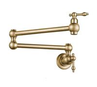 Brushed Gold Wall-Mounted Kitchen Faucet Double Handle Foldable Brass Mixer Tap Elegant Design for Modern Kitchens & Stylish Home Upgrade