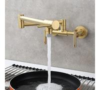 Brushed Gold Wall-Mounted Kitchen Sink Taps Dual Lever Mixer Faucet Brass Hot & Cold Water Faucet Elegant Chrome Finish for Modern Kitchens