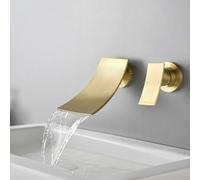 Brushed Gold Wall Mounted Waterfall Basin Faucet - Single Handle Streamlined Sink for Bathroom G1/2 Brass Modern Design Easy Installation Luxury Upgrade