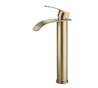 Brushed Gold Waterfall Basin Faucet, High-Rise Single-Lever Mixer Tap for Bathroom Sinks(H)