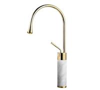 Brushed Gold & White Marble High Arc Bathroom Faucet Single Handle Mixer Tap for Scandinavian Style Luxury Basin Sink Fixture Modern Home Decor