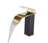 Brushed Golden Basin Faucets Elegant Waterfall Bathroom Sink Faucet Single Lever Hole Deck Mount Brass Mixer Taps(Black Gold Short)