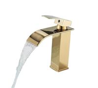Brushed Golden Basin Faucets Elegant Waterfall Bathroom Sink Faucet Single Lever Hole Deck Mount Brass Mixer Taps(Golden Short)