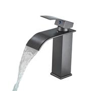Brushed Golden Basin Faucets Elegant Waterfall Bathroom Sink Faucet Single Lever Hole Deck Mount Brass Mixer Taps(Gun Grey Short)