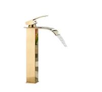 Brushed Golden Basin Faucets Elegant Waterfall Bathroom Sink Faucet Single Lever Hole Deck Mount Brass Mixer Taps(Golden High)
