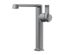 Brushed Gun Gray Tall Bathroom Sink Faucet - Waterfall Brass Basin Mixer Tap Single Handle Vessel Deck Mounted for Modern Bathrooms