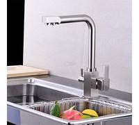 Brushed Kitchen Faucet with 3-Way Water Filter 360° Swivel Dual Handle Design Deck Mounted Water Tap for Kitchen Sink -& Stylish