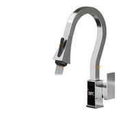 Brushed Kitchen Faucet with Digital Display 4 Function Pull-Down Sprayer Single Handle Hot & Cold Water Mixer for Home & Household Sinks