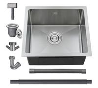Brushed Kitchen Sink, 45X45CM Small Sink Stainless Steel Single Bowl, BoomHoze Outdoor Campervan with Overflow, Drainer Fittings, Undermount, Top Mount, Drop in Flushmount Installation, Brushed