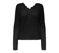 Brushed Knit Jumper with Lacy V-Neck Black
