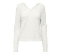 Brushed Knit Jumper with Lacy V-Neck White